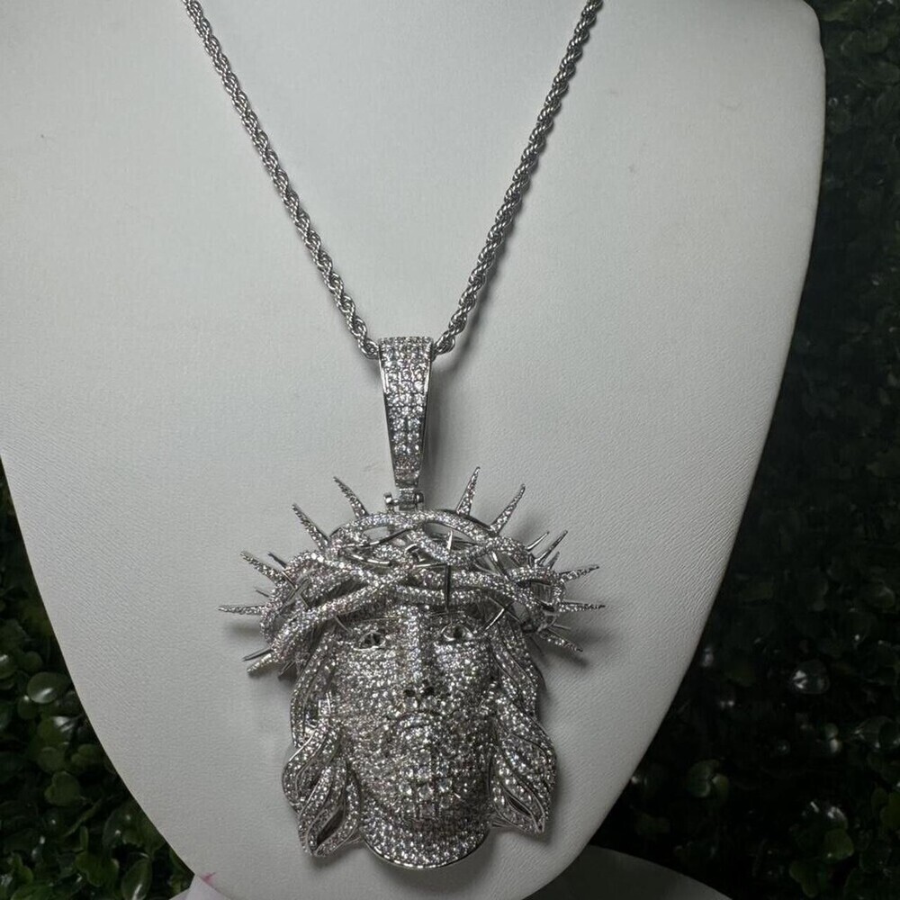 Silver Jesus Piece With Rope 24inch - Picture 4 of 6